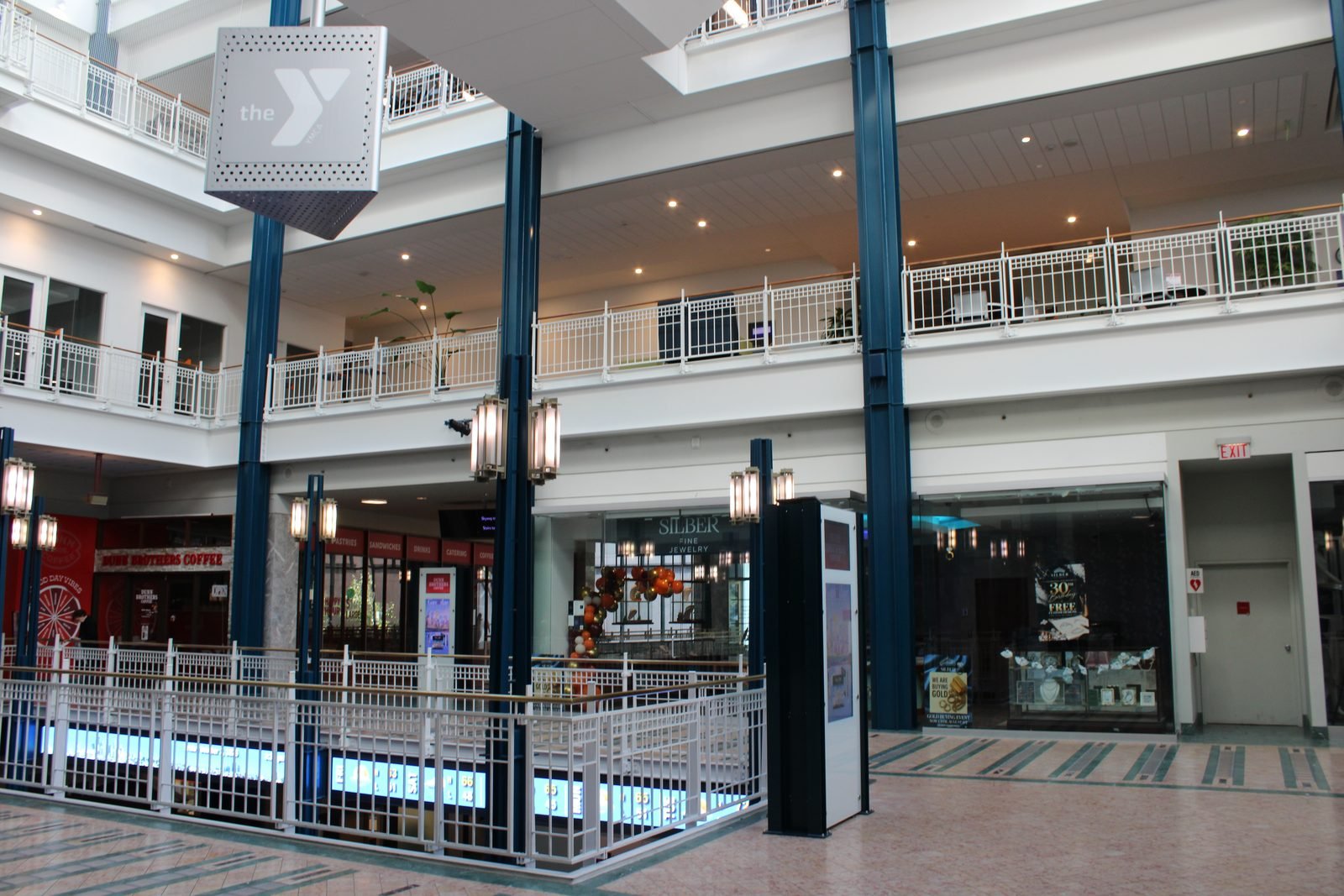 Skyway-level atrium at Gaviidae Common with the YMCA in downtown Minneapolis