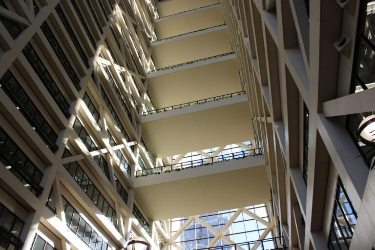 Looking up the glass-bridged atrium of the Hennepin County Government Center in Minneapolis